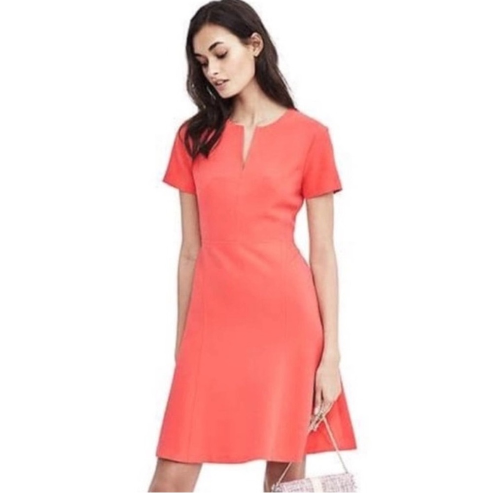 Banana Republic- Fire Coral short sleeve v neck A-Line Dress